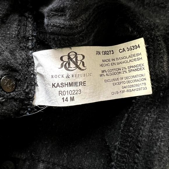 Rock & Republic Black Slanted Back Pockets w/ Special Rivets Stretch Jeans Size - Picture 11 of 12